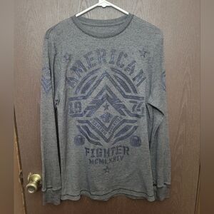 American Fighter Gray and Blue Graphic Long Sleeve Tee